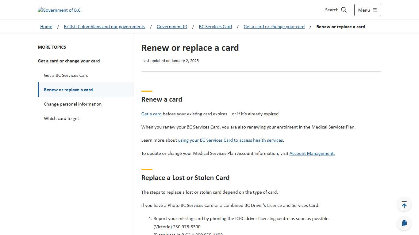 Renew or replace a card - Province of British Columbia