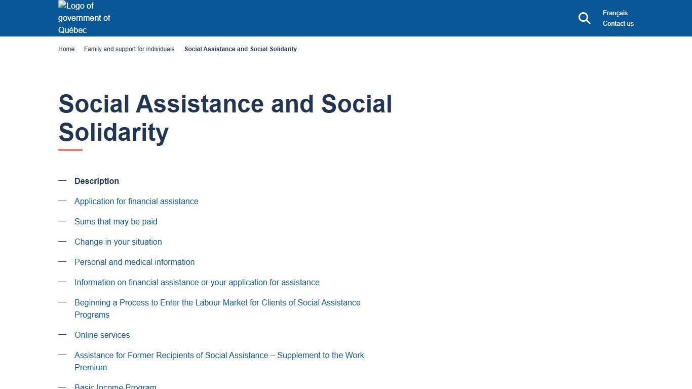 Social Assistance and Social Solidarity Gouvernement du Québec