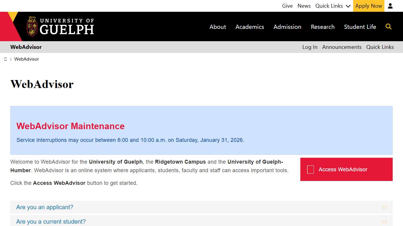 WebAdvisor University of Guelph